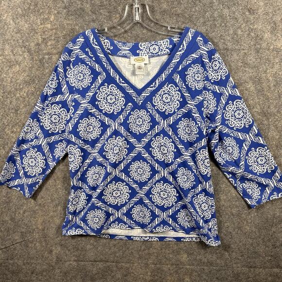 Talbots Tops - Talbots‎ Women’s Blouse Cotton 3/4 Sleeve Notched Neck Cotton Shirt Size XL